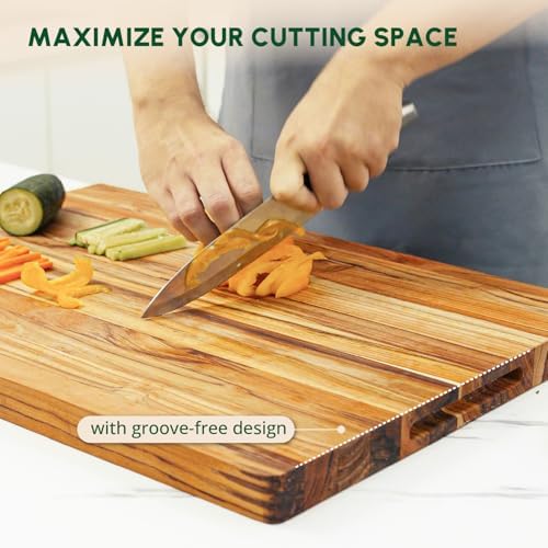 BEEFURNI Large Teak Wood Cutting Board with Hand Grip (24x17x1.5", XL)
