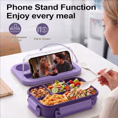Bento Box Adult Lunch Box, Lunch Containers for Adults 44.5 Oz/5 Cup,Purple