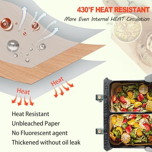 Ninja Foodi Air Fryer Liners, Ninja Air Fryer Liners Disposable, Ninja DZ071 Foodi Ninja Dual Air Fryer Parchment Paper Liners, Rectangular Airfryer Paper Liners, Rectangle 2 Basket Liners (Pack of 3)