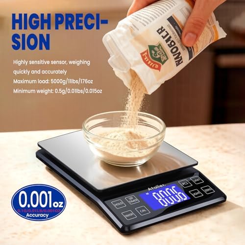 Rechargeable Digital Kitchen Scale, 0.1g Resolution Max 5kg 11Ibs