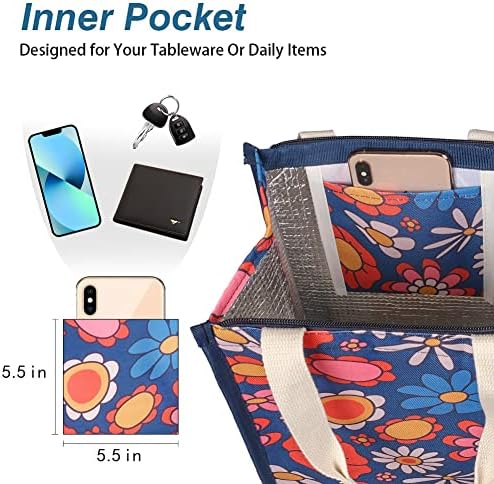iknoe 9L Insulated Lunch Bag for Men & Women, Leak-Resistant Blueflower