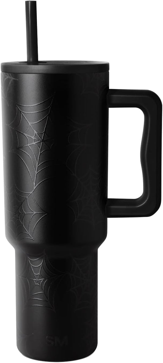 Simple Modern Halloween 40 oz Trek Tumbler with Handle and Straw Lid | Cup Holder Friendly Insulated Stainless Steel Travel Mug | Spiderwebs