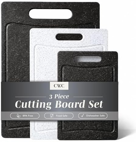 COOK WITH COLOR Non-Slip Cutting Board Set – Kitchen Essentials with Easy Grip Handle for Meat, Veggies, and Fruits, 3 Cutting Boards, Black/White