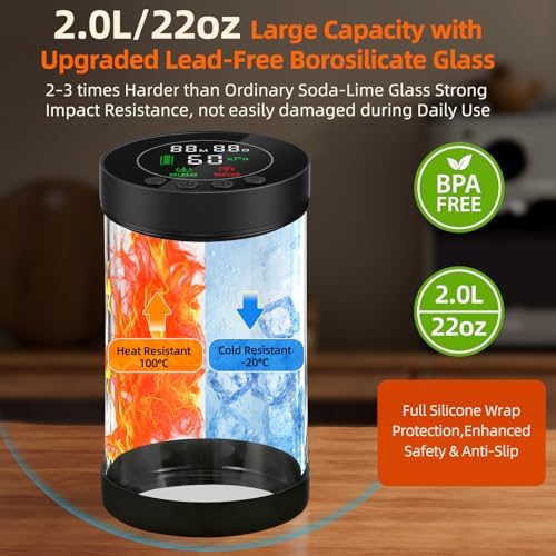 Electric Vacuum Coffee Canister, 2.0L Glass Airtight Food Storage Container