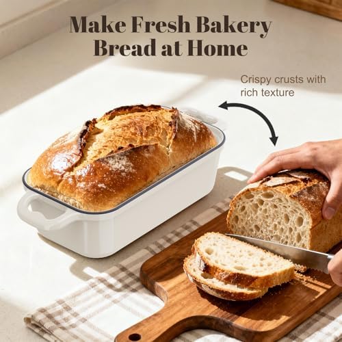 Enameled Cast Iron Sourdough Bread Dutch Oven,Loaf Pans-Cream