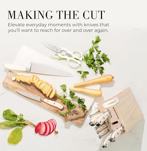 Styled Settings White Knife Set with Block and Sharpener, 14-Piece