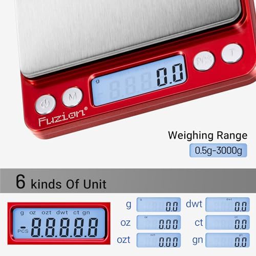 Fuzion Small Gram Scale 3000g, Digital Kitchen Food Scale, Gram and Ounce