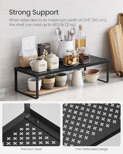 SONGMICS Spice Rack, Expandable Kitchen Countertop Shelf, Steel, Set of 1
