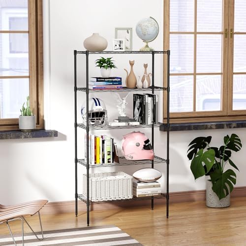 BestOffice | 5-Tier Wire Shelf with Wheels | 14" x 30" x 61" | Black