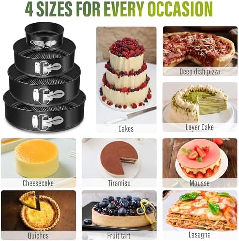 Vakoo Springform Pan Set, Removable Bottom for Easy Release, 4/7/9/10 Inch