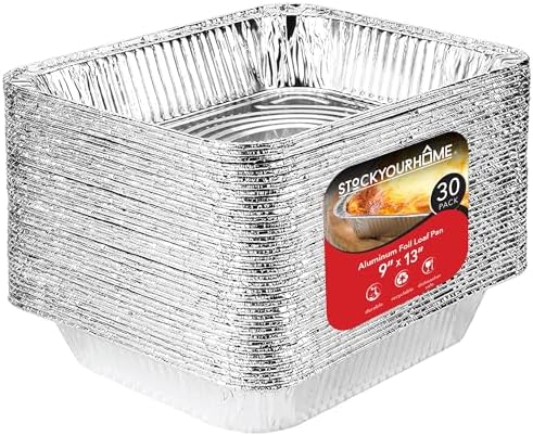 Stock Your Home Aluminum Pans 9x13 Disposable Foil Pans (30 Pack) - Half Size Steam Table Deep Trays - Tin Foil Pans Great for Cooking, Heating, Storing, Prepping Food