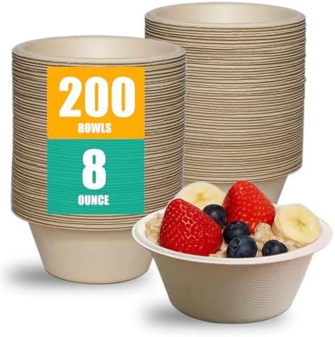 JINVOGREEN 200 Count 8 oz Paper Bowls, Small Compostable Bowls, Natural