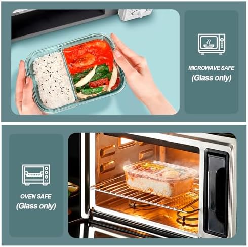 KOMUEE 30 oz 5 Pack Glass Meal Prep Containers 2 Compartments, White