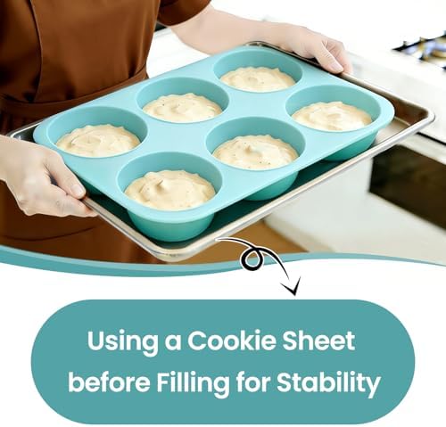 CAKETIME Jumbo Muffin Pan, 6 Cup Silicone 3.5 Inch Large Muffin Tin for Baking Giant Homemade Muffins, Cupcakes, Frittatas Non Stick