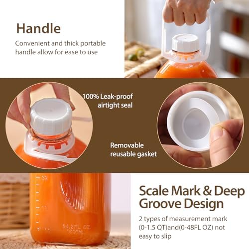 CUCUMI 1 Pack 64 Oz Glass Milk Bottle with Lid