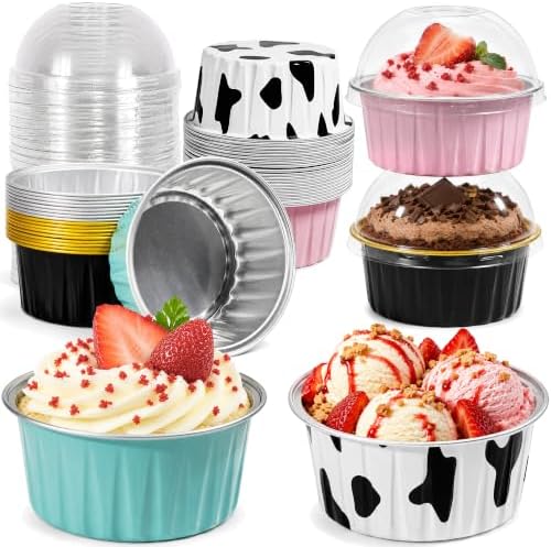 Mini Cake Pans with Lids, 40 Pack, 4 color Aluminum Foil Ramekin for Party