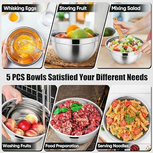 P&P CHEF Metal Mixing Bowls with Lids Set, Airtight Lids & Black