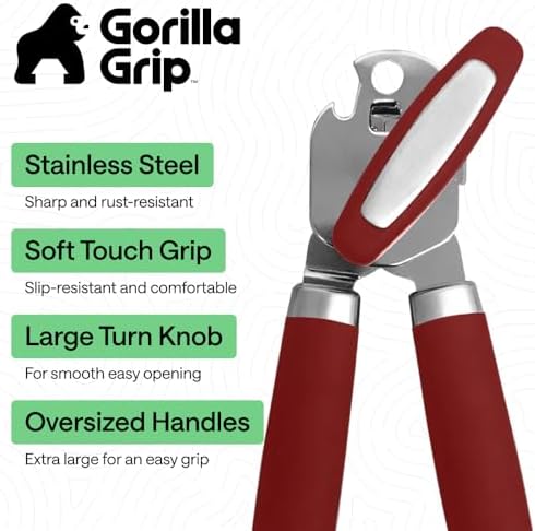GORILLA GRIP Original Model Stainless Steel Manual Can Opener, Red
