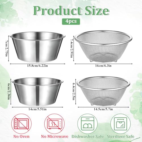 4 Pcs Mini Colander Food Strainer 304 Stainless Steel Fine Mesh Colander