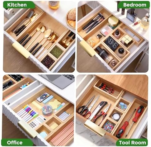 MapleGrace Bamboo Drawer Organizer Set, 14 PCS Wood Storage Organizers