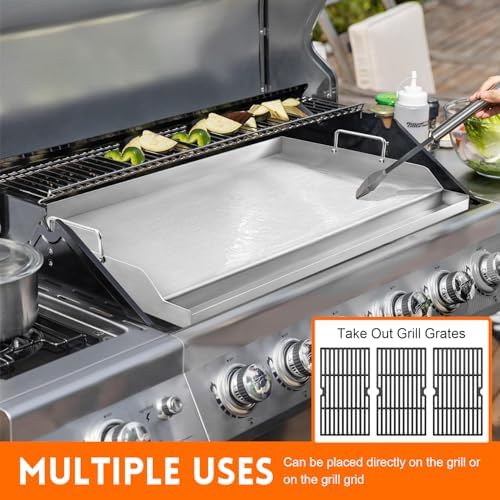 GGC Universal Griddle for Gas Grills, 25" x 16" Flat Top Griddle Plate for Gas Stove, Stainless Steel Griddle for Camping Stove, Nonstick Cooking Griddle for Charcoal, Tailgating, Parties