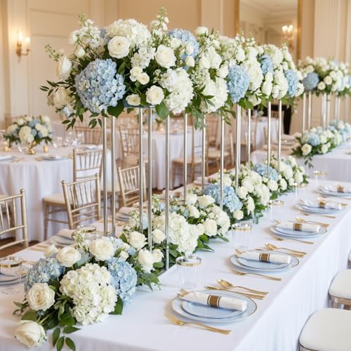 WDF Partyware 175PCS Blue Plates Disposable - Baby Blue Plastic Plates - 25Guests Plastic Dinnerware with Rolled Napkins for Wedding/Birthday/Baby Shower
