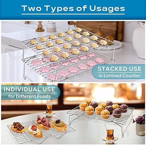 Leonyo 2-Tier 15x10IN Cookie Cooling Rack for Cooking Stackable Collapsible
