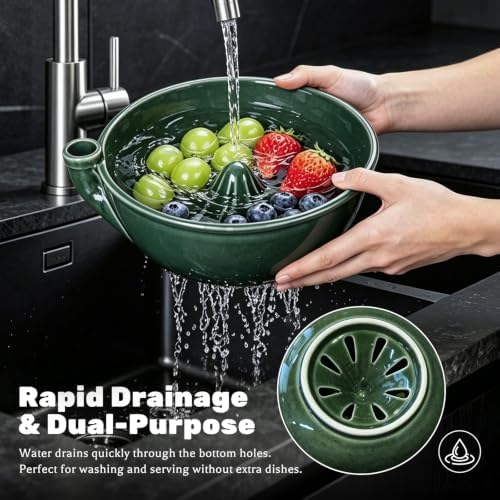 Ceramic Berry Washing Bowl with Auto-Spin Swirl Drainage