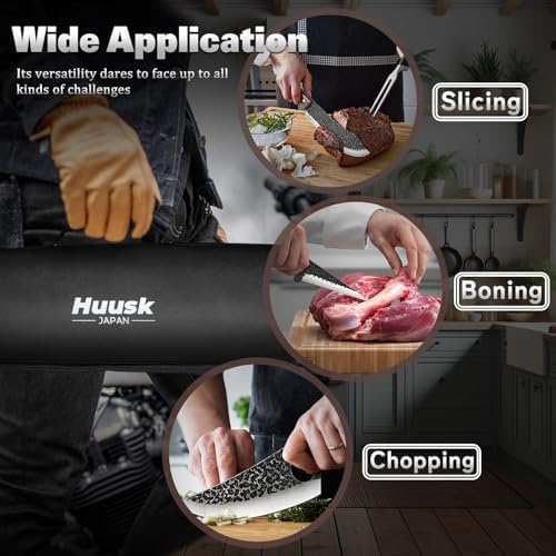 Huusk Butcher Knife Set with Roll Bag - 10PCS for Meat Processing Men Gift