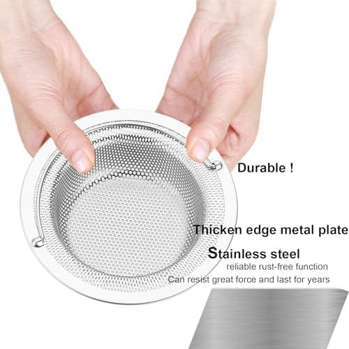 LASSHSWA Kitchen Sink Strainer Stainless Steel, Kitchen Sink Drain Strainer with Handle, Sink Strainers with Large Wide Rim 4.5" Diameter for Kitchen Sinks (2PCS)