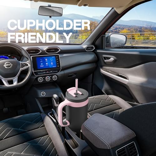 POWCAN 40 oz Tumbler with Handle, 2-in-1 Straw and Sip Lid, Leakproof, Dishwasher Safe, Insulated Stainless Steel Travel Coffee Mug, Keeps Cold for 34 Hours, Fits in Car Cup Holder (Wisteria)