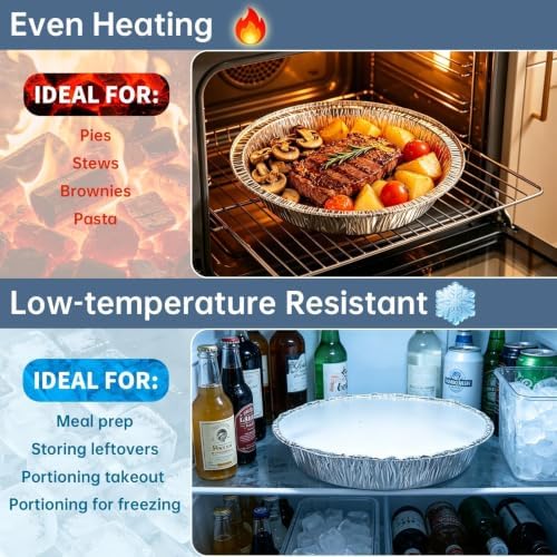 50 Pack 9 Inch Round Aluminum Pans with Lids, Disposable Aluminum Pie Pans with Lids, 9” Tin Foil Pans, Takeout Containers with Cardboard Covers for Cooking, Baking, Storage, Roasting, Reheating