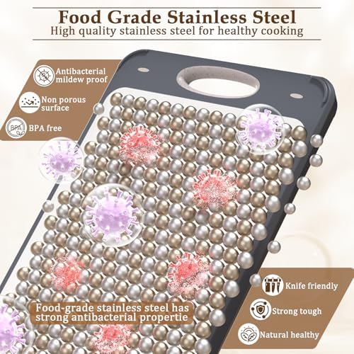 GUANCI Stainless Steel Cutting Board for Kitchen, Non Toxic 2-in-1 Double Sided Design, 304 Food Grade Stainless Steel & Wheat Straw PP, Durable Chopping Board for Meat & Vegetables, 14×9.6 Inch