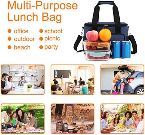 Femuar Lunch Bags for Women/Men, Insulated Lunch Bag for Work Office Picnic - Large Lunch Cooler Bag Leakproof Lunch Box with Adjustable Shoulder Strap for Adults - Blue(15L)