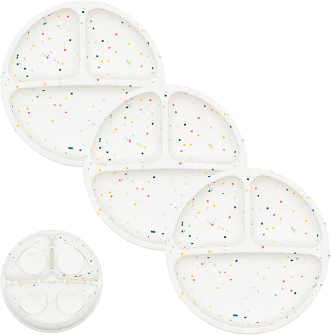 WeeSprout Suction Plates for Babies & Toddlers - 100% Silicone, Dinnerware Stays Put, Divided Design for Picky Eaters, Microwave & Dishwasher Friendly, 3 Pack