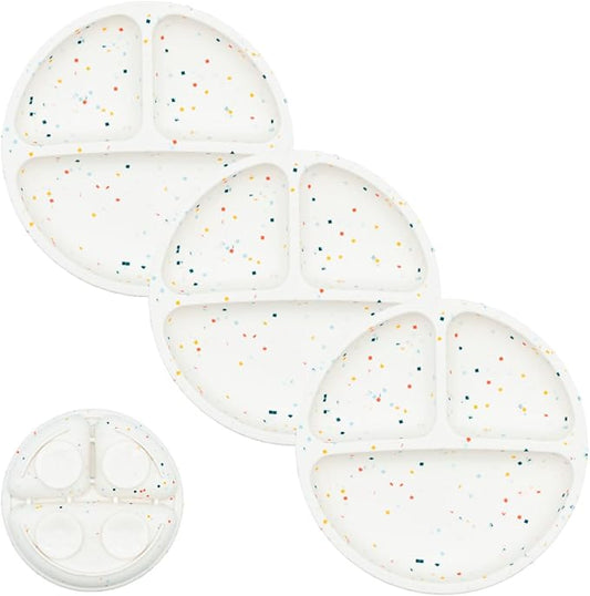 WeeSprout Suction Plates for Babies & Toddlers - 100% Silicone, Dinnerware Stays Put, Divided Design for Picky Eaters, Microwave & Dishwasher Friendly, 3 Pack
