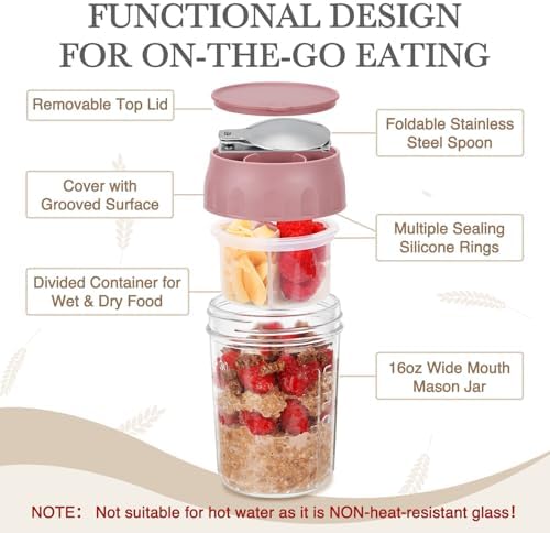 SOLIGT 2 Pack Overnight Oats Containers with Lids (Oat White/Rose Pink)