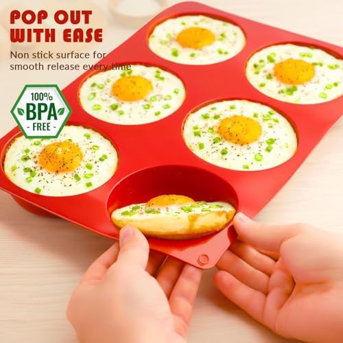 HKNMTT 2Pcs Muffin Top Pans 12-Cavitiy Round Silicone Egg Molds for Baking