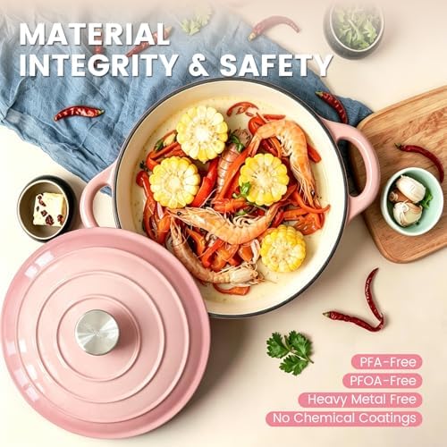 5 Qt Enameled Cast Iron Dutch Oven with Lid, Pink