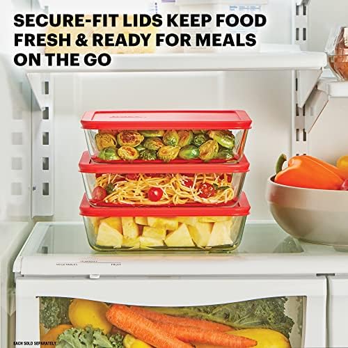 Pyrex Simply Store 6 Cup Glass Food Storage Container, BPA-Free Lids