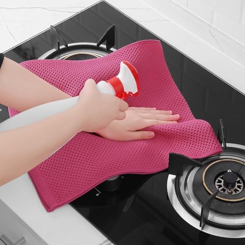 Homaxy 100% Cotton Waffle Weave Kitchen Dish Towels 4-Pack, Hot Pink