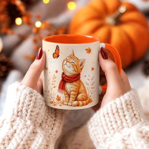 Hyturtle Orange Tabby Cat Coffee Mug, Cute Fall Gift For Cat Lovers
