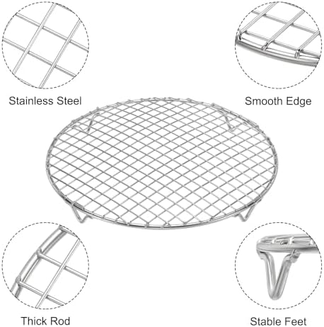 uxcell Round Cooking Rack 9.8 Inch Dia Stainless Steel Wire Cooling Steamer Rack for Baking Canning Cooking Roasting Cooling Grilling Drying, Silver