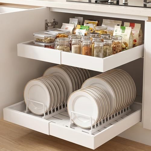 DOMNIU 2 Pack Pull Out Cabinet Organizers Expandable Width (12.4''-20.27'')