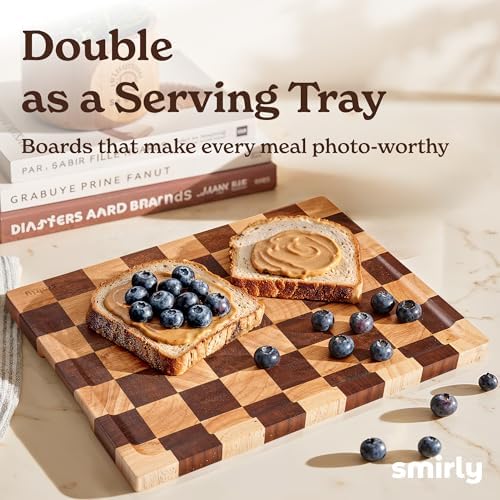 SMIRLY Cutting Board for Kitchen, 3 Pcs Rubberwood Cutting Board with Stand