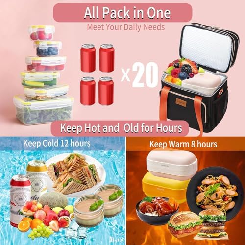 GLENKEY Expandable Lunch Box Insulated Leakproof Cooler Bag Work Outdoor