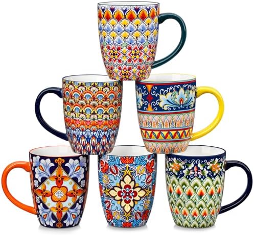 vancasso SIMI 16 oz Large Coffee Mugs Set of 6, Ceramic Cups with Handle