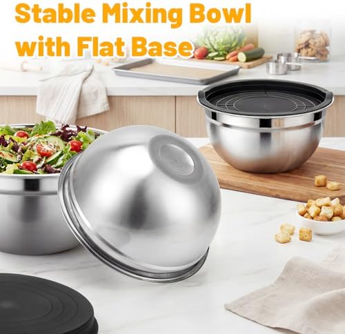 Beasea Mixing Bowls with Lids Set of 3, 1.5/2.5/4 QT Stackable Stainless Steel Nesting Mixing Bowls with Lids for Baking, Meal Prepping, Kitchen Food Serving, Storing