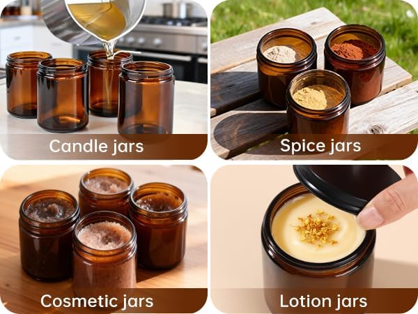 8oz Amber Glass Jars with Lids (30 Pack) - Empty Candle Jars for making candles,Cosmetic Jar,Amber Cntainers with Lids for Lotions,Creams,Spices