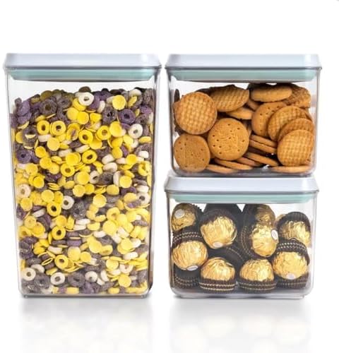 Pop Top Airtight Food Storage Containers, 3 Pack, 1.3Qt x2 + 2.9Qt